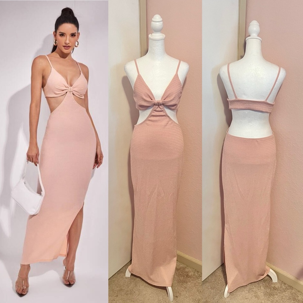 Cutout Solid Split Hem Maxi Dress - image 2